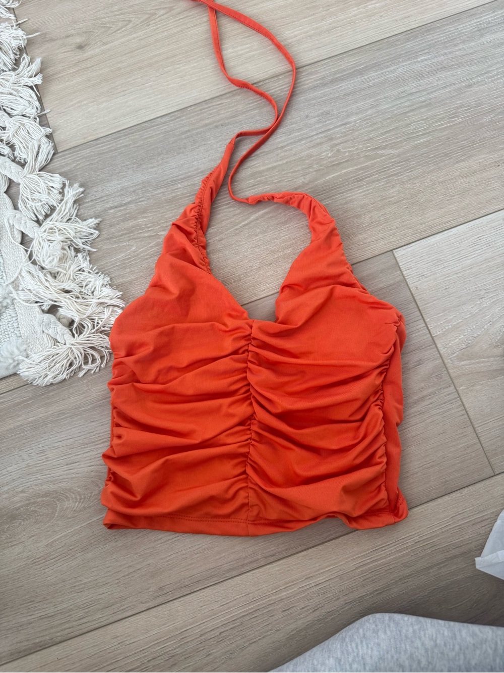 ASOS Orange Ruched Halter Crop Tank Top